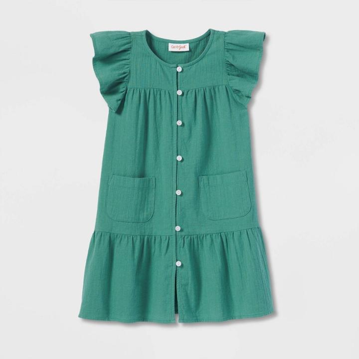 Toddler Girls' Button-front Short Sleeve Dress - Cat & Jack Teal