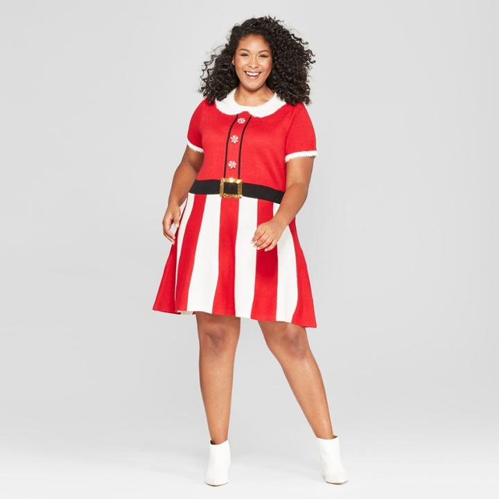Women's Plus Size Christmas Candy Cane Dress - 33 Degrees (juniors') Red