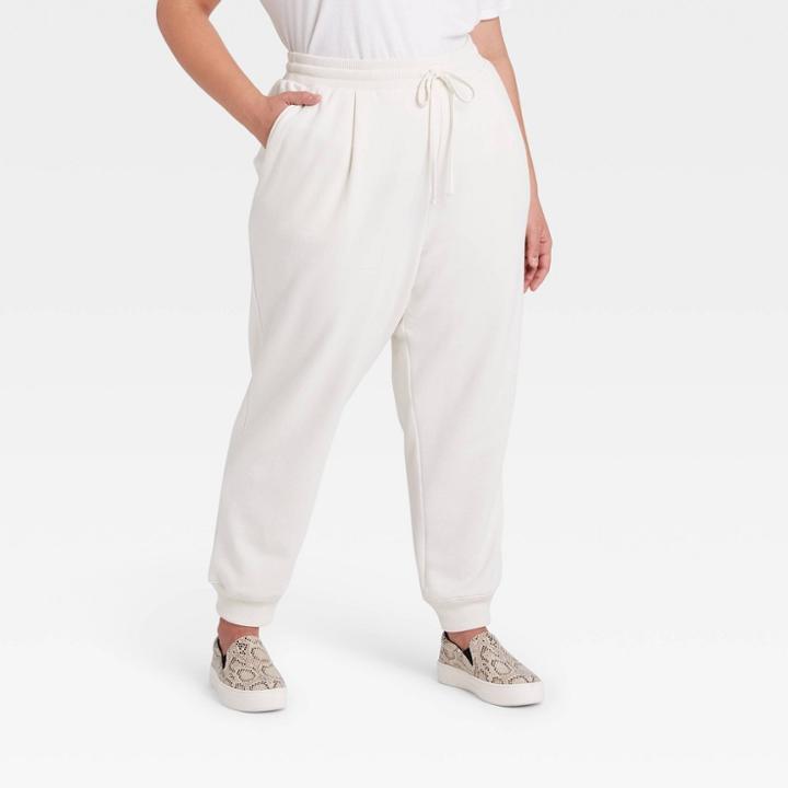 Women's Plus Size High-rise Ankle Jogger Pants - A New Day Cream