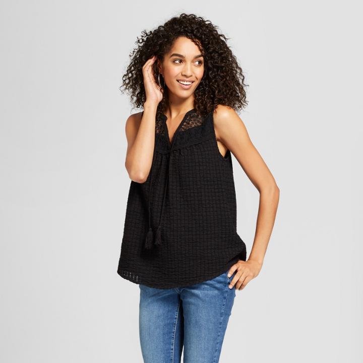 Women's Lace Back Floral Applique Tank - Knox Rose Black