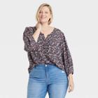 Women's Plus Size Long Sleeve Button-front Blouse - Knox Rose Black Floral