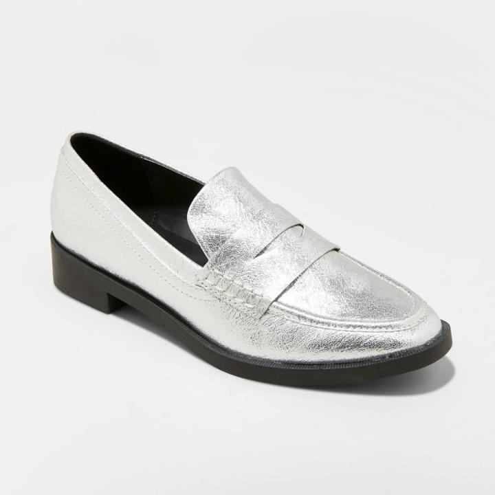 Women's Bernadette Faux Leather Metallic Penny Loafers - A New Day