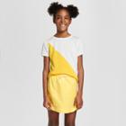 Hunter For Target Girls' Colorblock Lightweight Short Sleeve Sweater - Yellow/white M, Yellow White