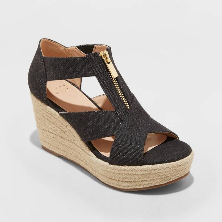 Women's Carrigan Front Zipper Espadrille Wedge Sandals - A New Day Black