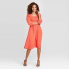 Women's 3/4 Sleeve Smocked Dress - A New Day Coral Xs, Women's, Pink