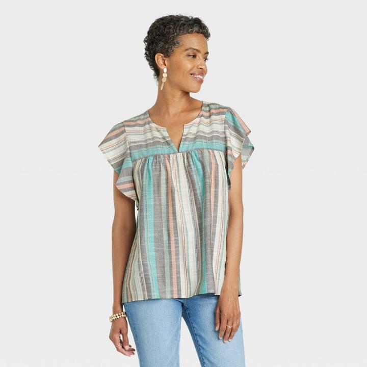 Women's Flutter Short Sleeve Top - Knox Rose Teal Green