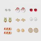 Target Bezel Stone, Square, Santa Claus And Simulated Pearl Earring Set 9ct,