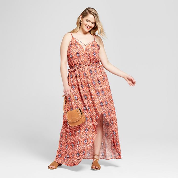 Women's Plus Size Printed High-low Maxi Dress - Xhilaration Coral