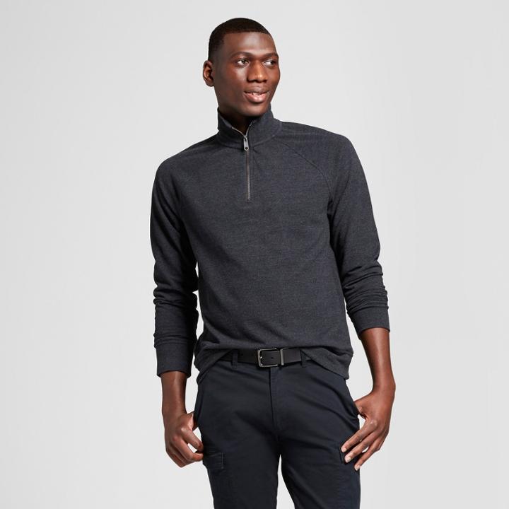 Men's Standard Fit Quarter Zip Long Sleeve Henley Shirt - Goodfellow & Co Black