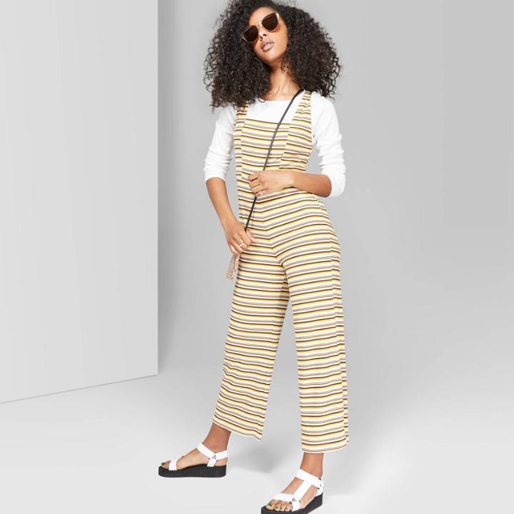 Women's Striped Strappy Square Neck Knit Jumpsuit - Wild Fable L,