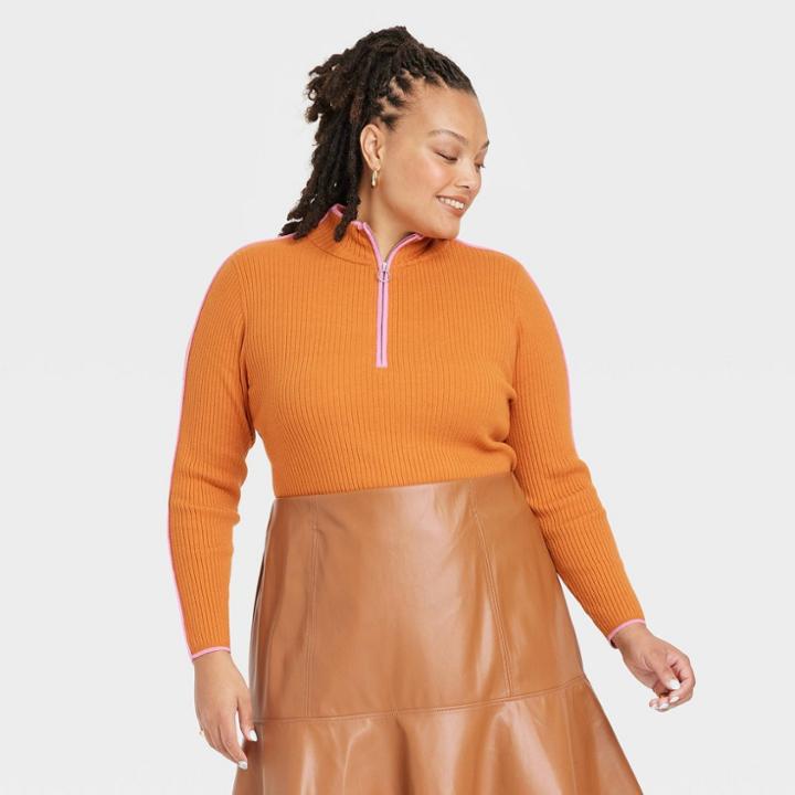 Women's Plus Size Mock Turtleneck Pullover Sweater - Ava & Viv Rust X, Red