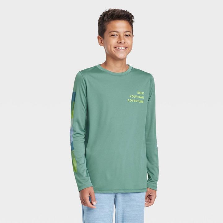Boys' Long Sleeve 'seek Your Own Adventure' Graphic T-shirt - All In Motion Turquoise Green