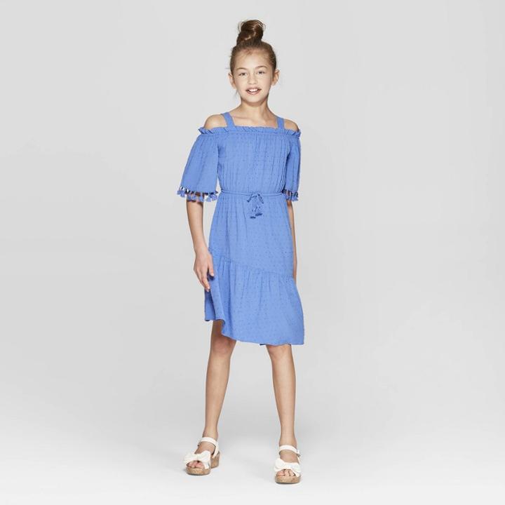 Girls' Cold Shoulder Asymmetrical Dress - Art Class Blue
