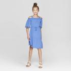 Girls' Cold Shoulder Asymmetrical Dress - Art Class Blue