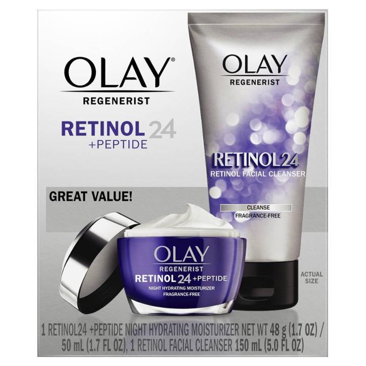 Olay Regenerist Retinol 24 + Peptide Cleanser And Moisturizer - Duo Pack - 5 Fl Oz/1.7oz