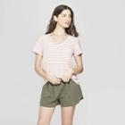 Women's Striped Short Sleeve V-neck Monterey Pocket T-shirt - Universal Thread Orange