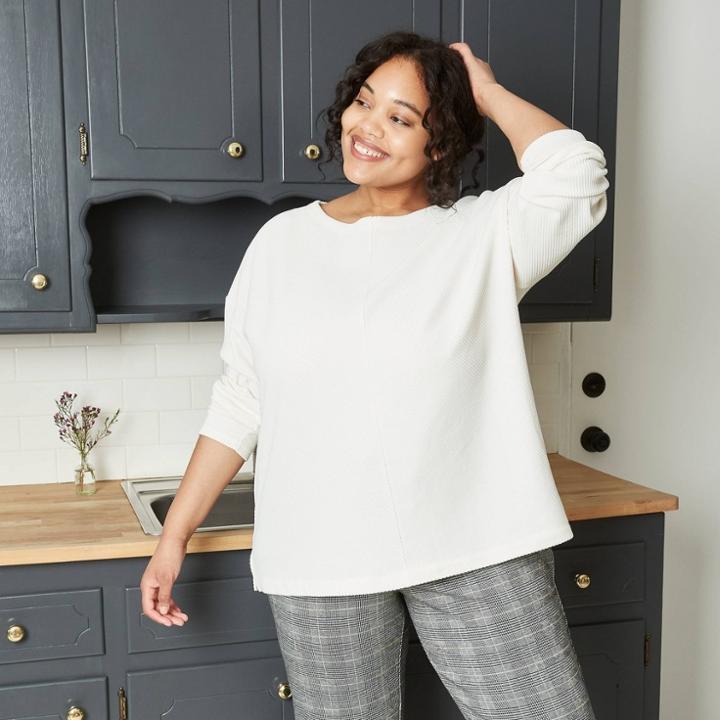 Women's Plus Size Long Sleeve Leisure T-shirt - Ava & Viv White X, Yellow
