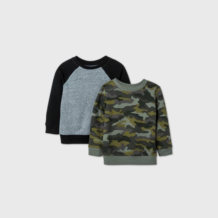 Toddler Boys' 2pk Fleece Crew Neck Sweatshirt - Cat & Jack Black