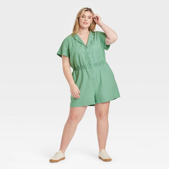 Women's Plus Size Short Sleeve Boilersuit - Universal Thread Green