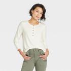 Women's Long Sleeve Henley T-shirt - Knox Rose White
