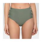 Tori Praver Seafoam Women's Strappy High Waist Swim Bikini Bottom Army Green S - Tori Praver