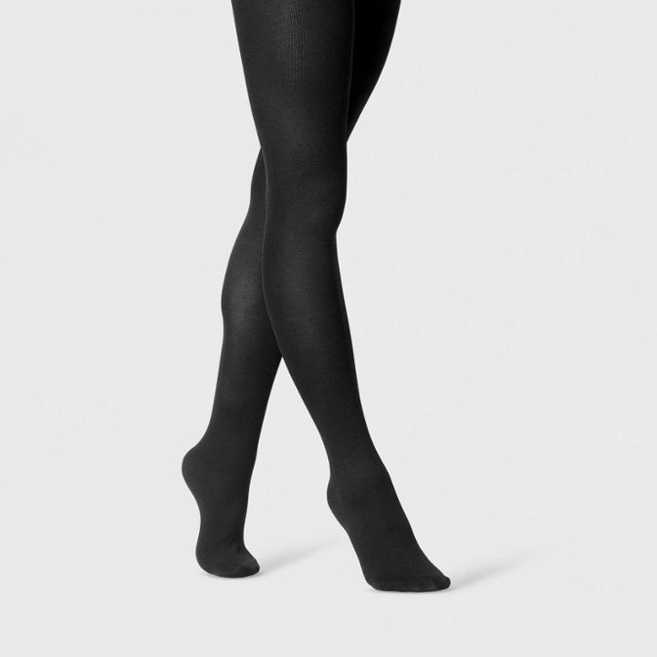 Women's Flat Knit Sweater Tights - A New Day Black