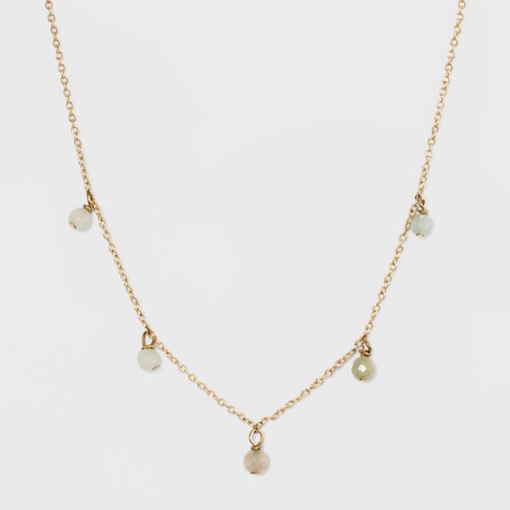 Silver Plated Stone Bead Necklace & Earring Set - A New Day Green/gold, Girl's