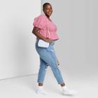 Women's Plus Size Puff Short Sleeve Eyelet Square Neck Peplum Top - Wild Fable Pink