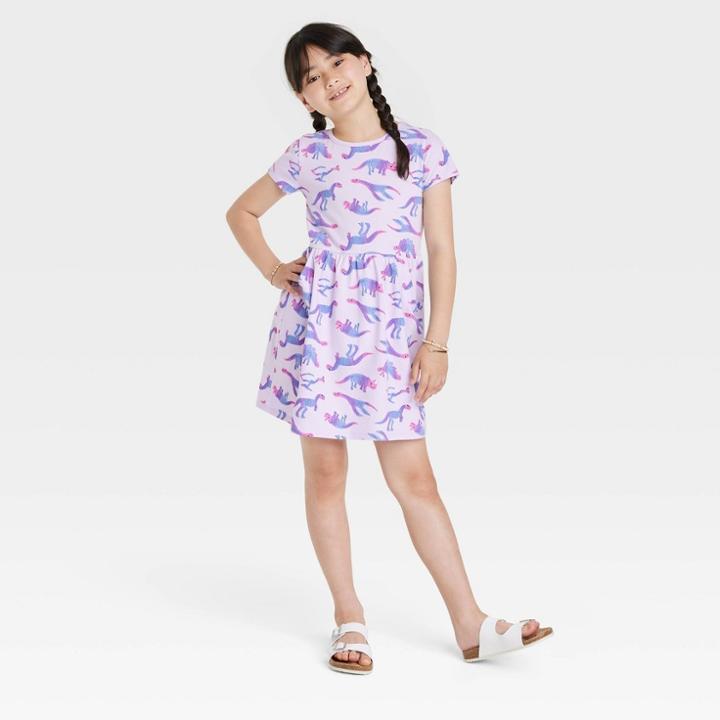 Girls' Printed Short Sleeve Knit Dress - Cat & Jack Lilac