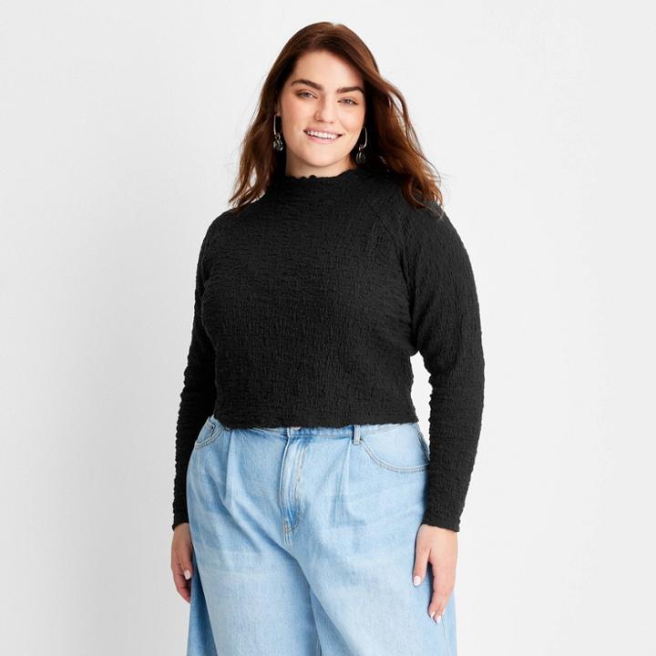 Women's Long Sleeve Mock Neck Puckered Top - Future Collective With Gabriella Karefa-johnson Black