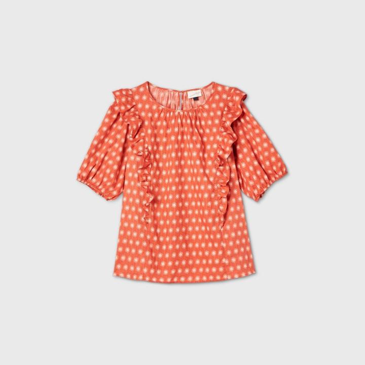 Women's Polka Dot Puff Short Sleeve Ruffle Blouse - Universal Thread Red
