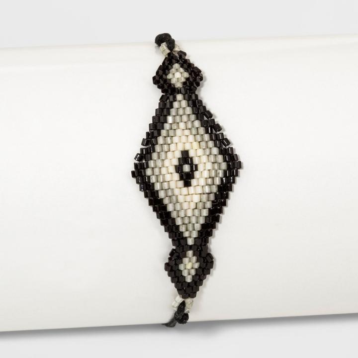Target Patterned Seed Bead Large Diamond Shape Bracelet - Universal Thread Black