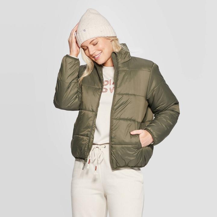 Women's Puffer Jacket - Universal Thread Deep Olive Xs, Women's, Green