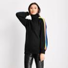 Women's Striped Oversized Turtleneck Pullover Sweater - Future Collective With Kahlana Barfield Brown Black/neon Xxs