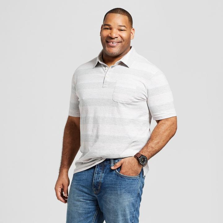 Men's Big & Tall Striped Standard Fit Short Sleeve Polo Shirt - Goodfellow & Co Masonry Gray