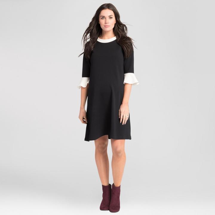 Maternity Bell Sleeve Swing Dress - Expected By Lilac - Black L, Infant Girl's, Black White