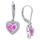 Target 2 Ct. T.w. Heart Shaped Pink Sapphire And .01 Ct. T.w. Diamond Leverback Earrings In Sterling