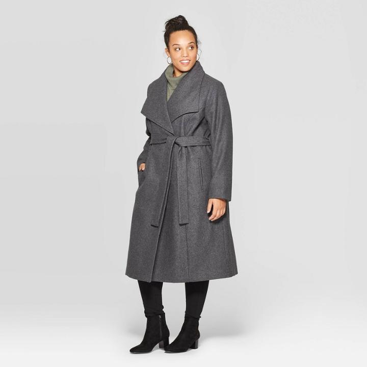 Women's Plus Size Wool Wrap Coat - Ava & Viv Gray