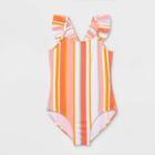 Girls' Striped Ruffle Cabana One Piece Swimsuit - Cat & Jack Coral