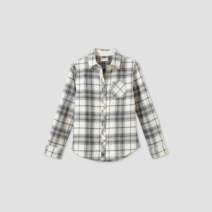 Girls' Plaid Woven Button-down Shirt - Cat & Jack Charcoal/cream