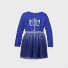 Girls' Long Sleeve Hanukkah Menorah Tulle Dress - Cat & Jack Blue