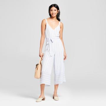Women's Striped Sleeveless Jumpsuit - Needlework Blue/white
