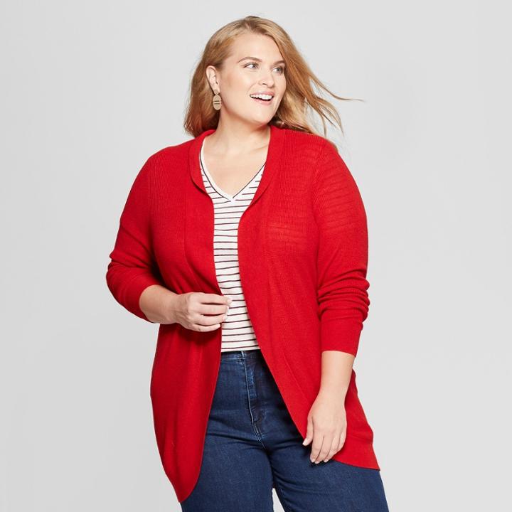 Women's Plus Size Cocoon Cardigan - Ava & Viv Red
