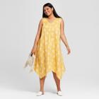 Women's Plus Size Floral Print A Line Dress - Ava & Viv Yellow