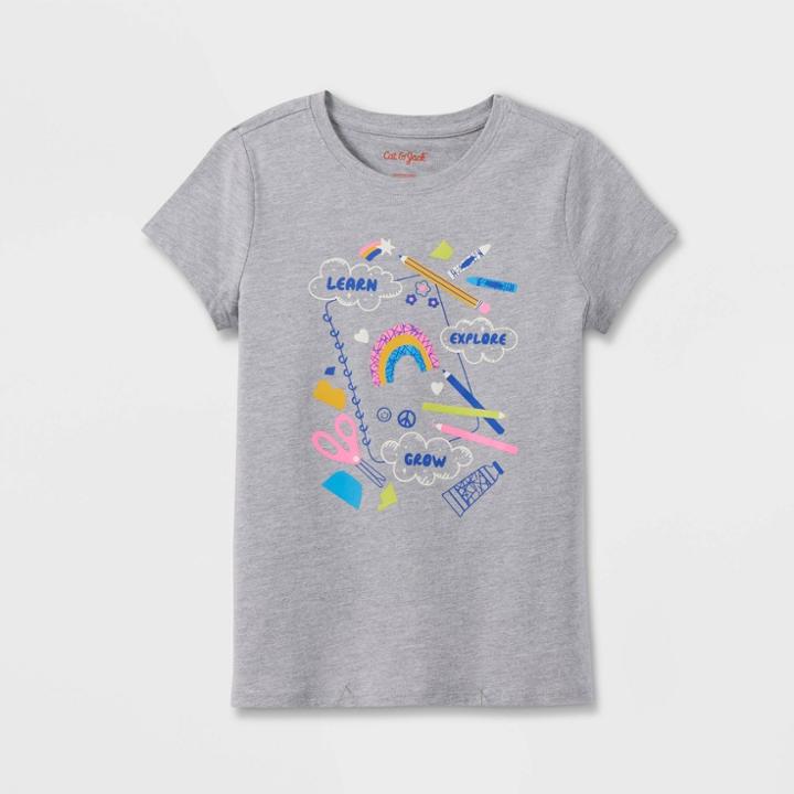 Girls' Short Sleeve Learn Explore Grow Graphic T-shirt - Cat & Jack Heather Gray