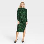 Women's Floral Print Puff Long Sleeve A-line Dress - Who What Wear Green