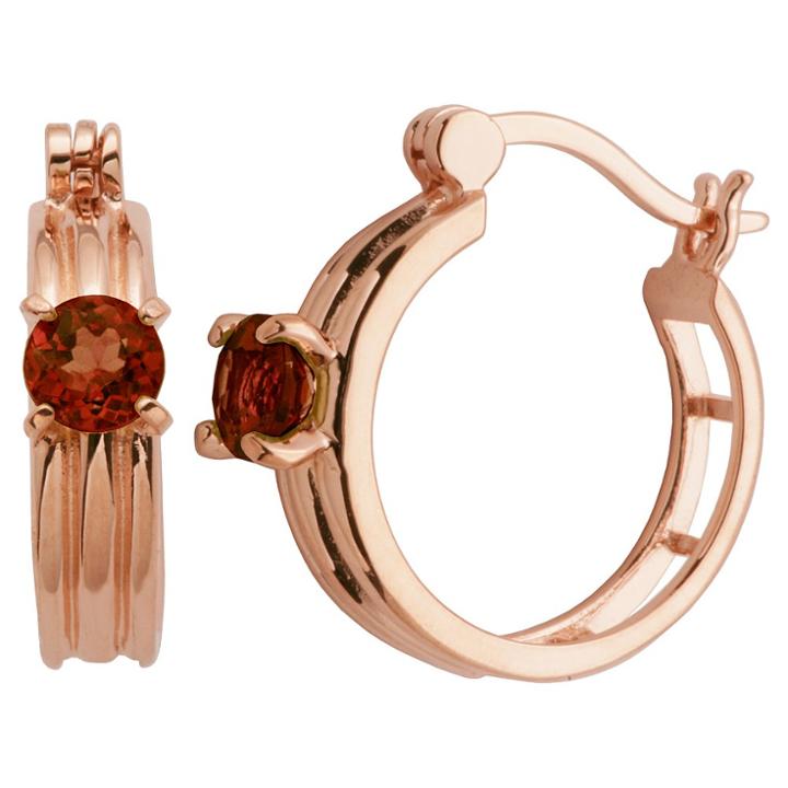 Prime Art & Jewel 14k Rose Gold Plated Sterling Silver Genuine Garnet Hoop Earrings, Girl's