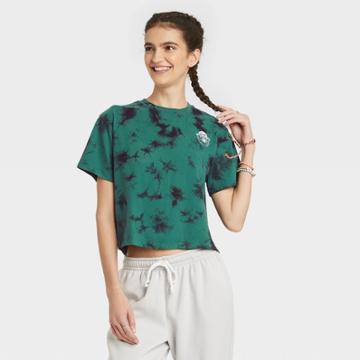 Women's Smokey Bear Short Sleeve Cropped Graphic T-shirt - Green Tie-dye