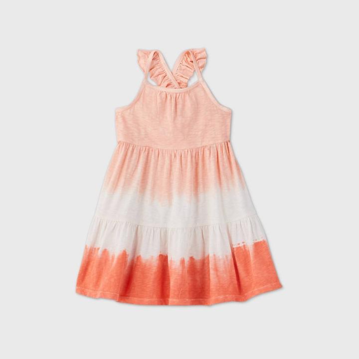 Toddler Girls' Tank Top Dip-dye Flutter Sleeve Dress - Cat & Jack Coral 12m, Toddler Girl's, Orange