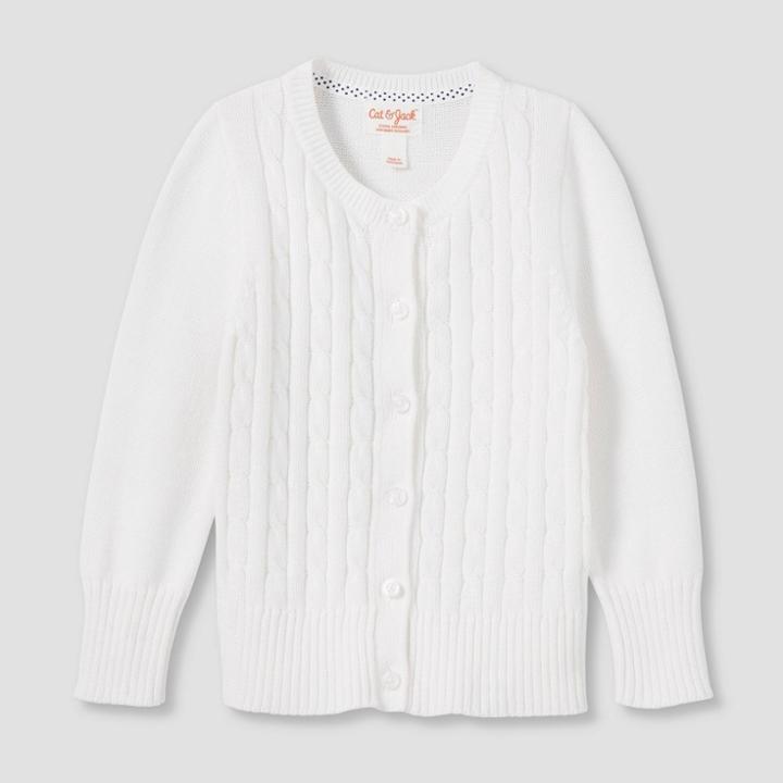 Toddler Girls' Crew Neck Cable Knit Uniform Sweater - Cat & Jack White